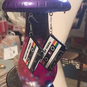 Retro 'Best of 1980s' Cassette Tape Earrings - Black & Multicolor